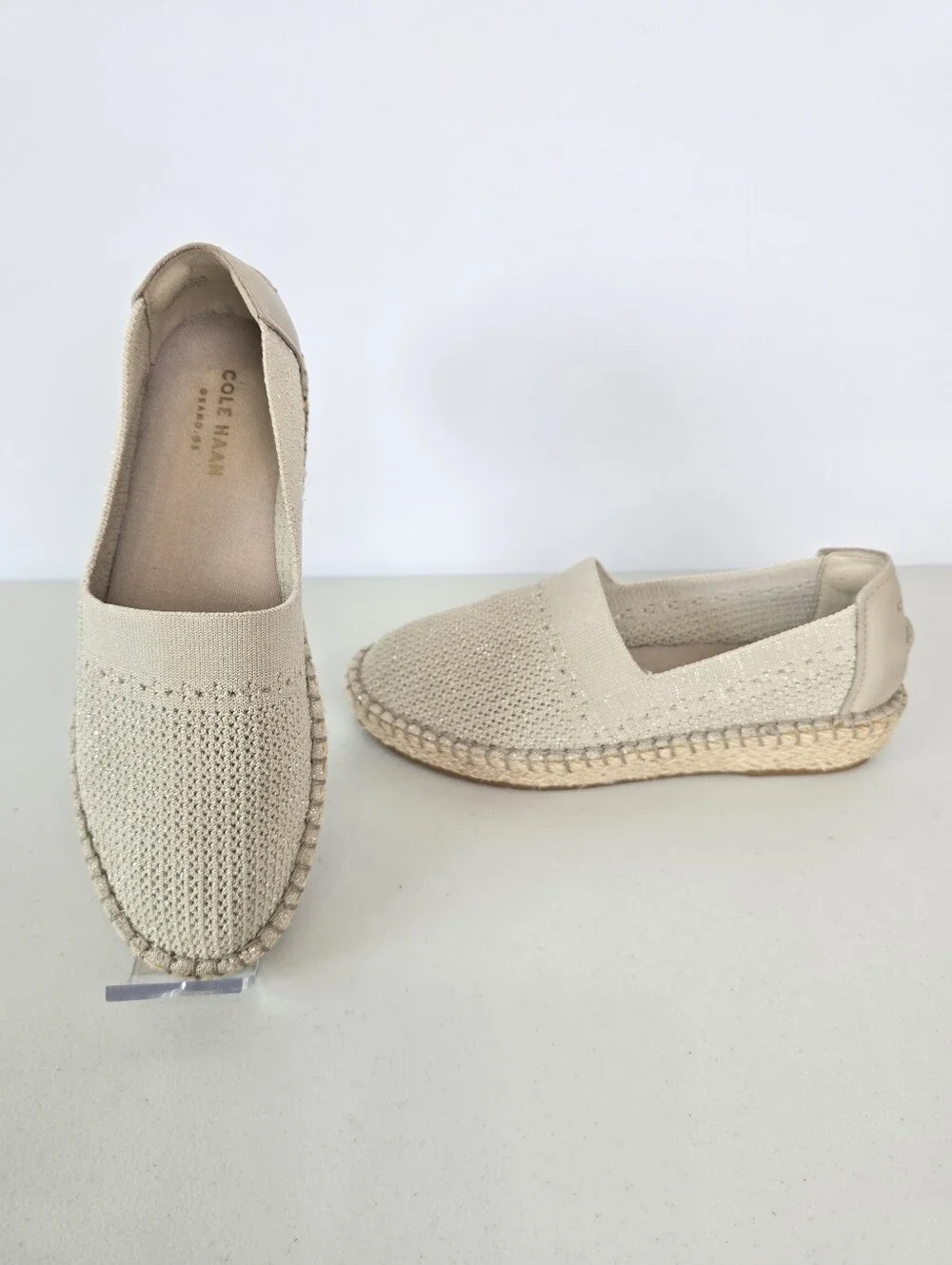 Cole Haan Grand Cloudfeel Knit Espradilles Flats Taupe Gold  Jute Size 5.5